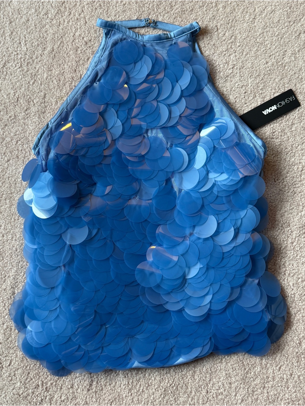 Tropical Glow Sequins Blue Halter Tank Top